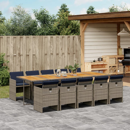 11 Piece Garden Dining Set with Cushions Grey Poly Rattan