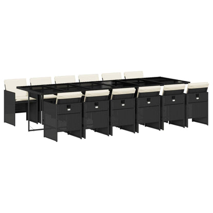 13 Piece Patio Dining Set with Cushions Black Poly Rattan