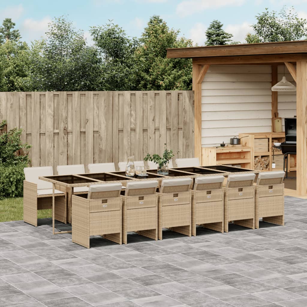 13 Piece Patio Dining Set with Cushions Beige Poly Rattan