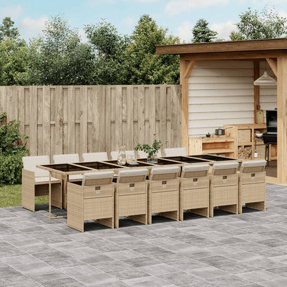 13 Piece Patio Dining Set with Cushions Beige Poly Rattan