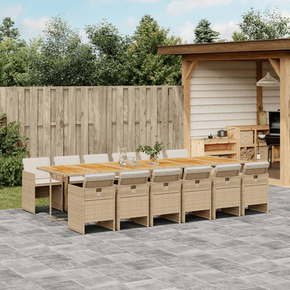 13 Piece Patio Dining Set with Cushions Beige Poly Rattan