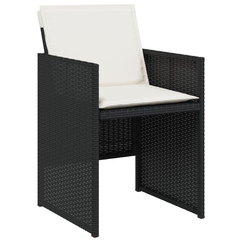 11 Piece Patio Dining Set with Cushions Black Poly Rattan