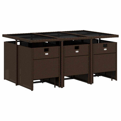 11 Piece Patio Dining Set with Cushions Brown Poly Rattan