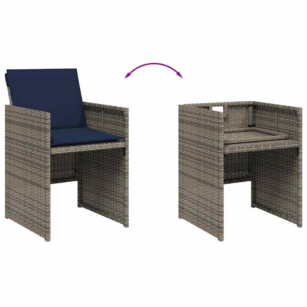 11 Piece Garden Dining Set with Cushions Grey Poly Rattan