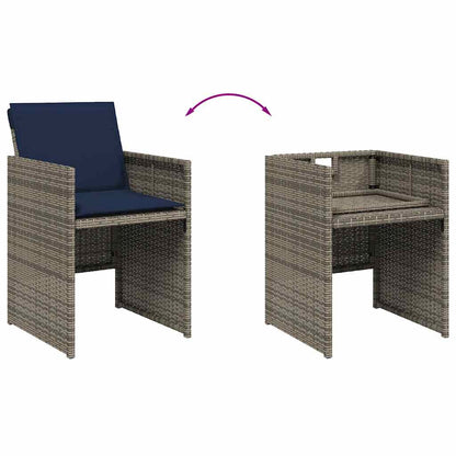 11 Piece Garden Dining Set with Cushions Grey Poly Rattan