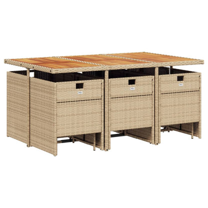 11 Piece Patio Dining Set with Cushions Beige Poly Rattan