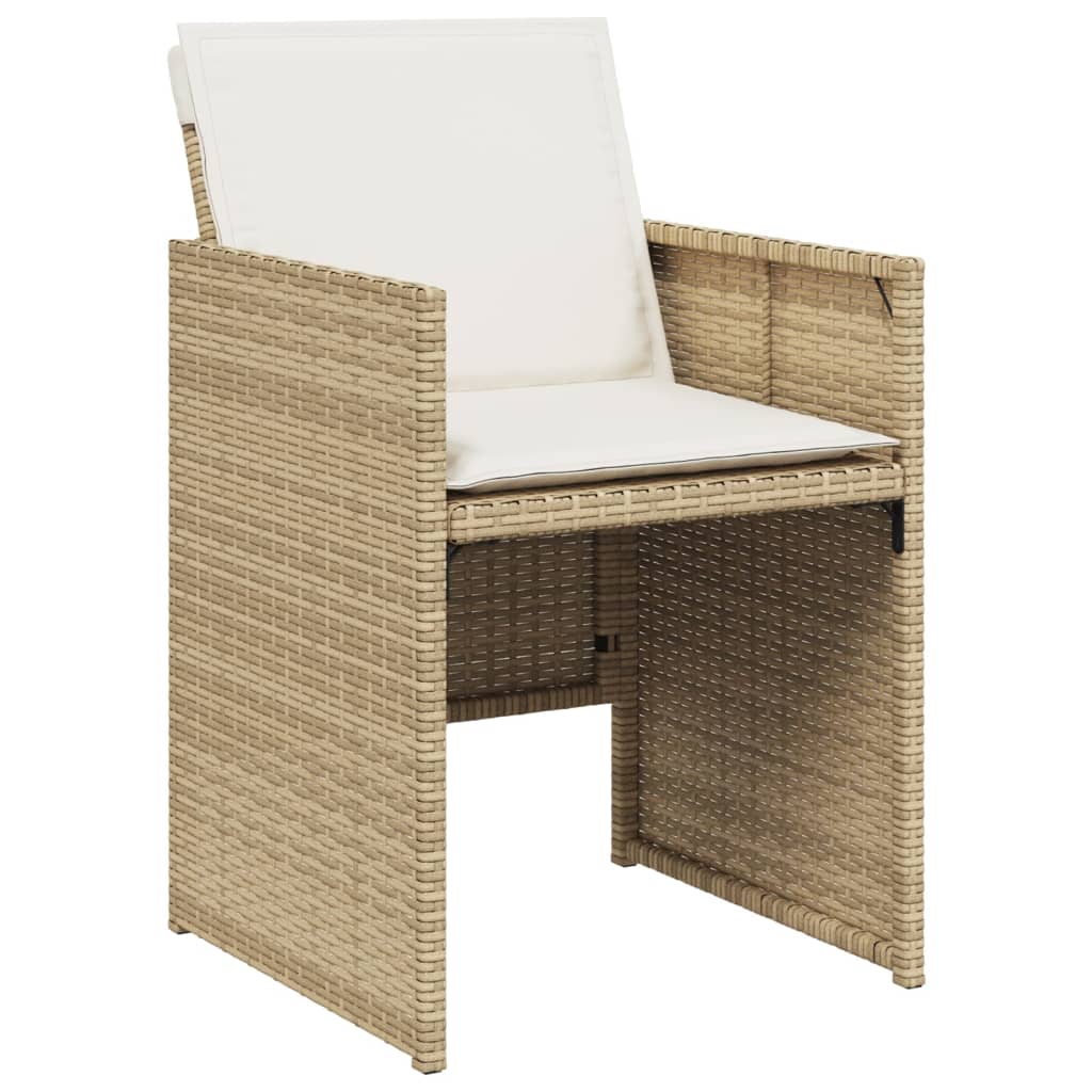 11 Piece Patio Dining Set with Cushions Beige Poly Rattan