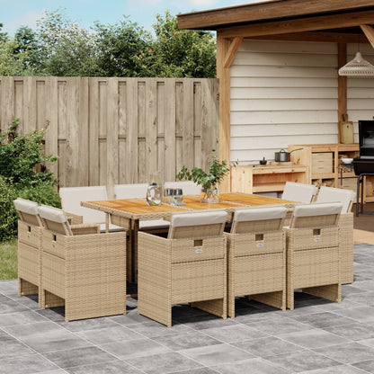 11 Piece Patio Dining Set with Cushions Beige Poly Rattan