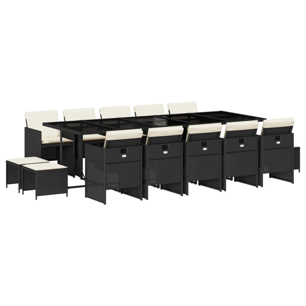 15 Piece Patio Dining Set with Cushions Black Poly Rattan