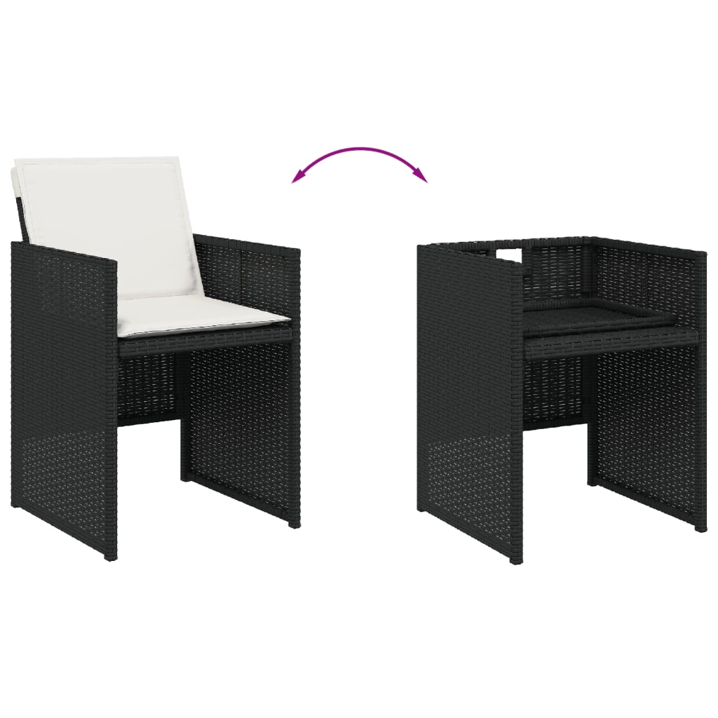 15 Piece Patio Dining Set with Cushions Black Poly Rattan