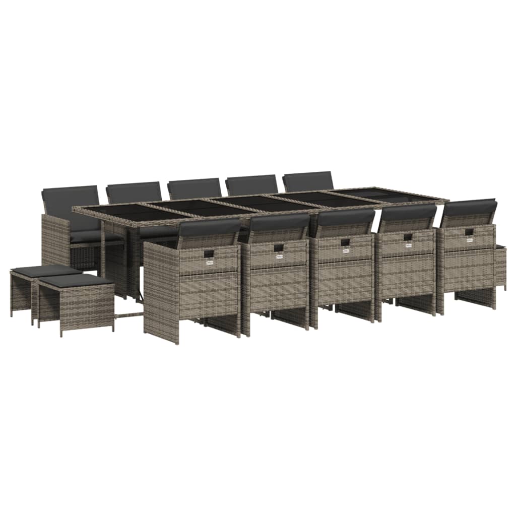 15 Piece Patio Dining Set with Cushions Gray Poly Rattan