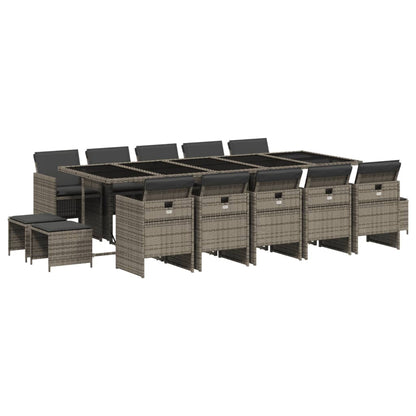 15 Piece Patio Dining Set with Cushions Gray Poly Rattan
