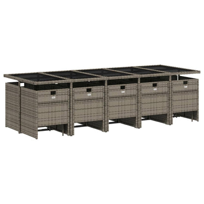 15 Piece Patio Dining Set with Cushions Gray Poly Rattan