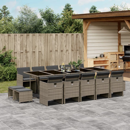 15 Piece Patio Dining Set with Cushions Gray Poly Rattan