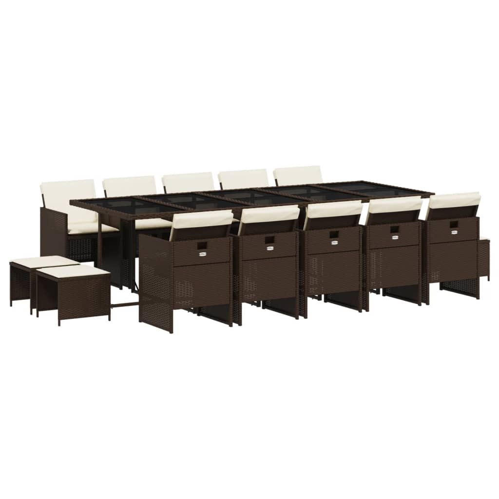15 Piece Patio Dining Set with Cushions Brown Poly Rattan