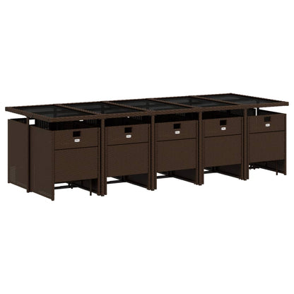 15 Piece Patio Dining Set with Cushions Brown Poly Rattan