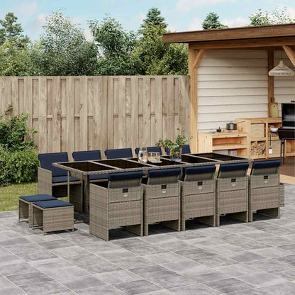 15 Piece Garden Dining Set with Cushions Grey Poly Rattan
