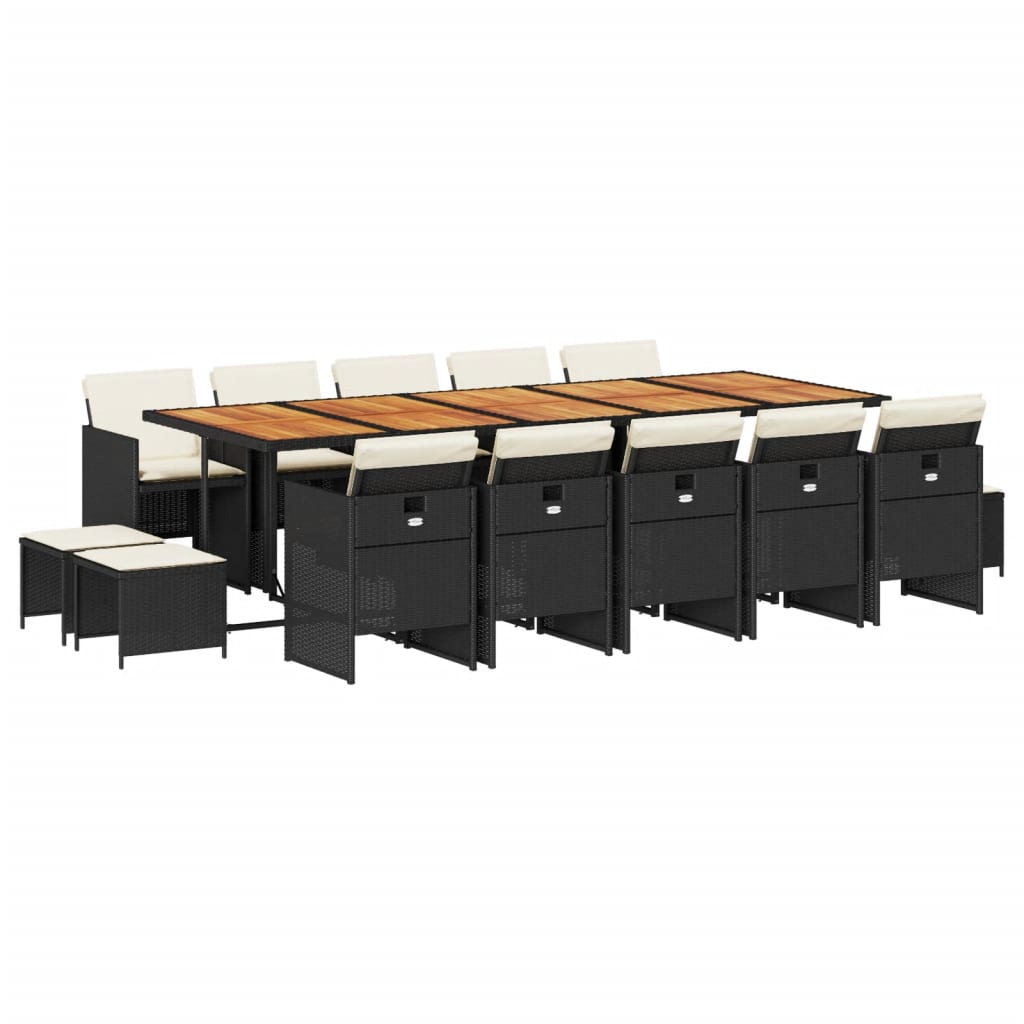 15 Piece Patio Dining Set with Cushions Black Poly Rattan