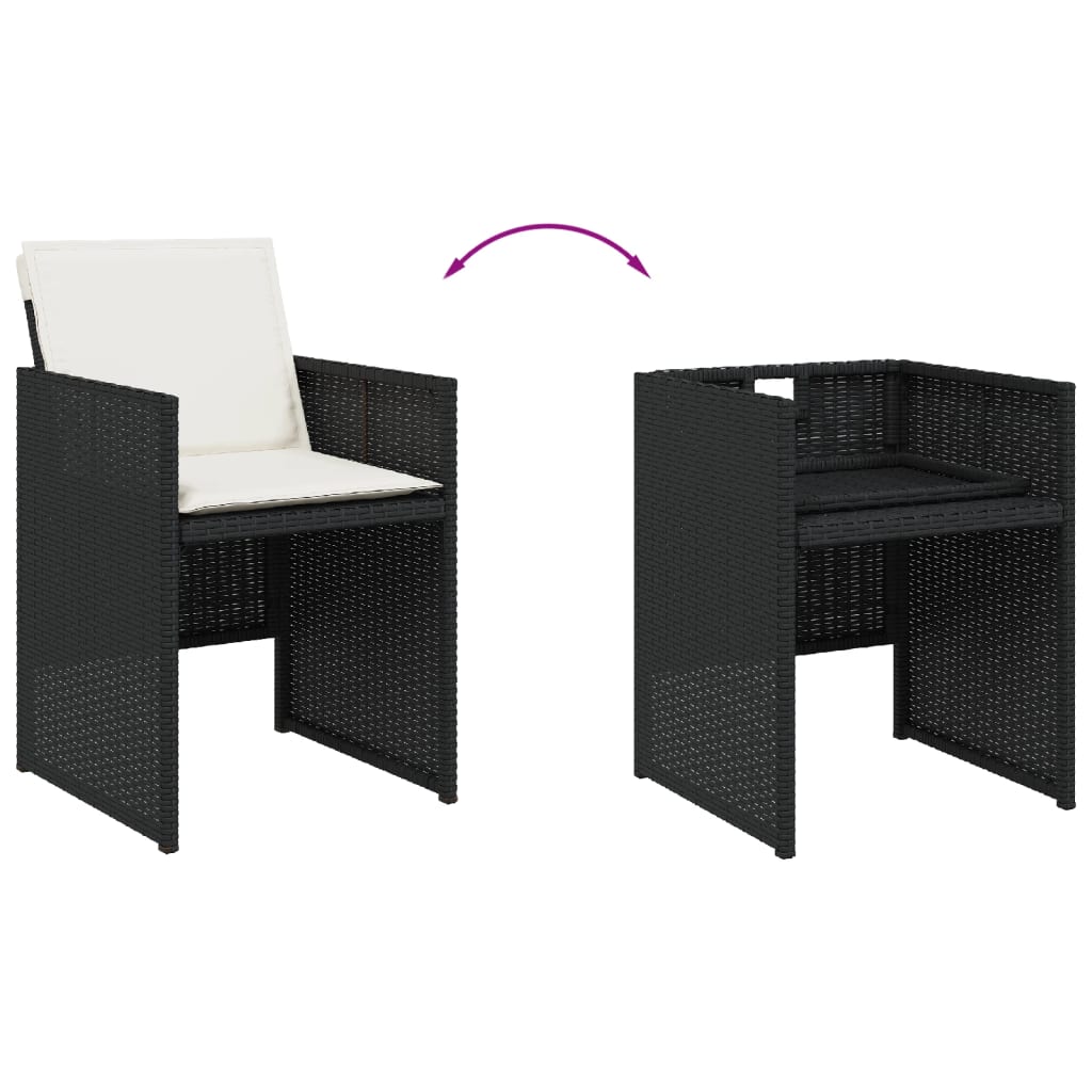 15 Piece Patio Dining Set with Cushions Black Poly Rattan