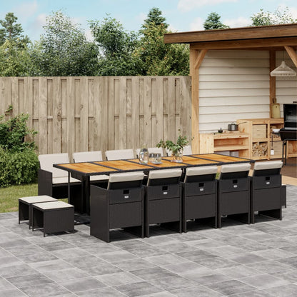 15 Piece Patio Dining Set with Cushions Black Poly Rattan