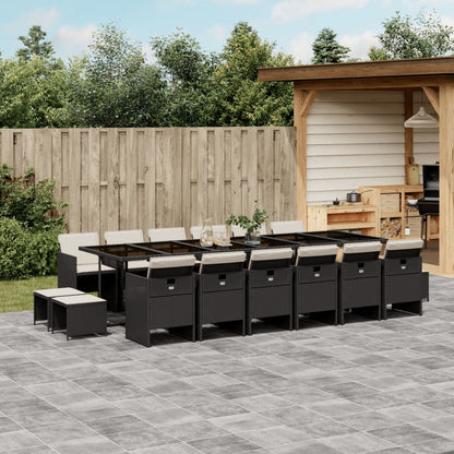 17 Piece Patio Dining Set with Cushions Black Poly Rattan