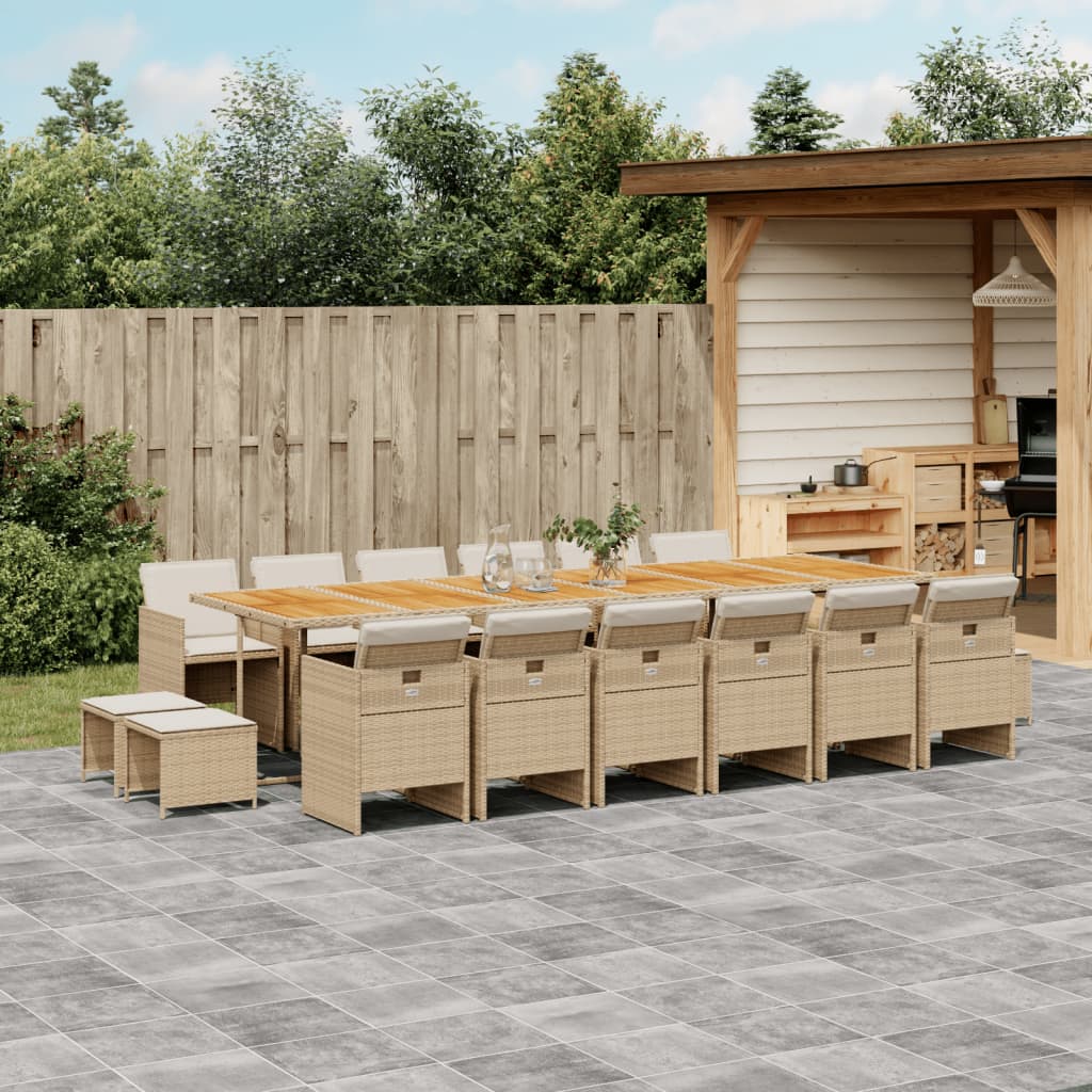 17 Piece Garden Dining Set with Cushions Beige Poly Rattan
