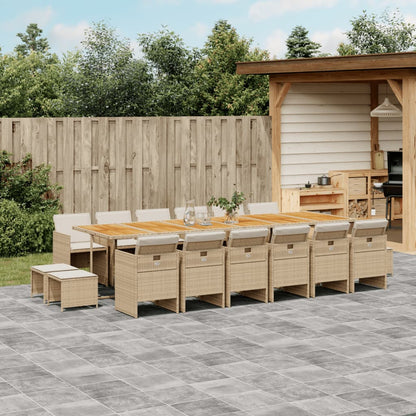 17 Piece Garden Dining Set with Cushions Beige Poly Rattan
