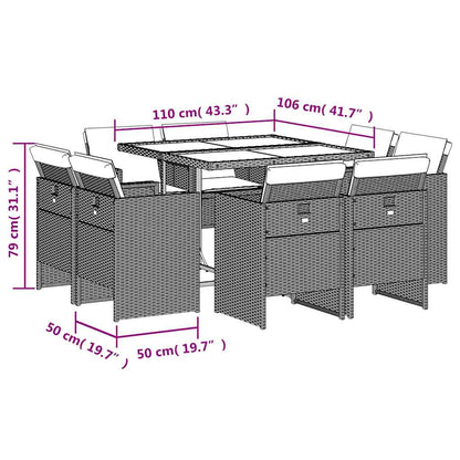 9 Piece Patio Dining Set with Cushions Gray Poly Rattan