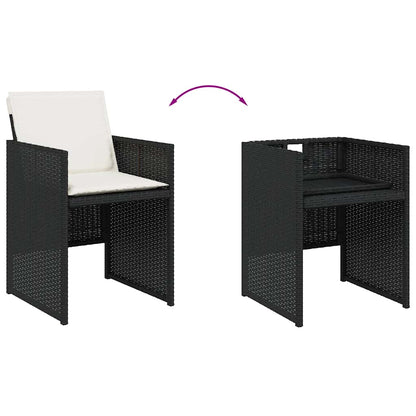 11 Piece Patio Dining Set with Cushions Black Poly Rattan