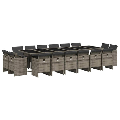 17 Piece Patio Dining Set with Cushions Gray Poly Rattan