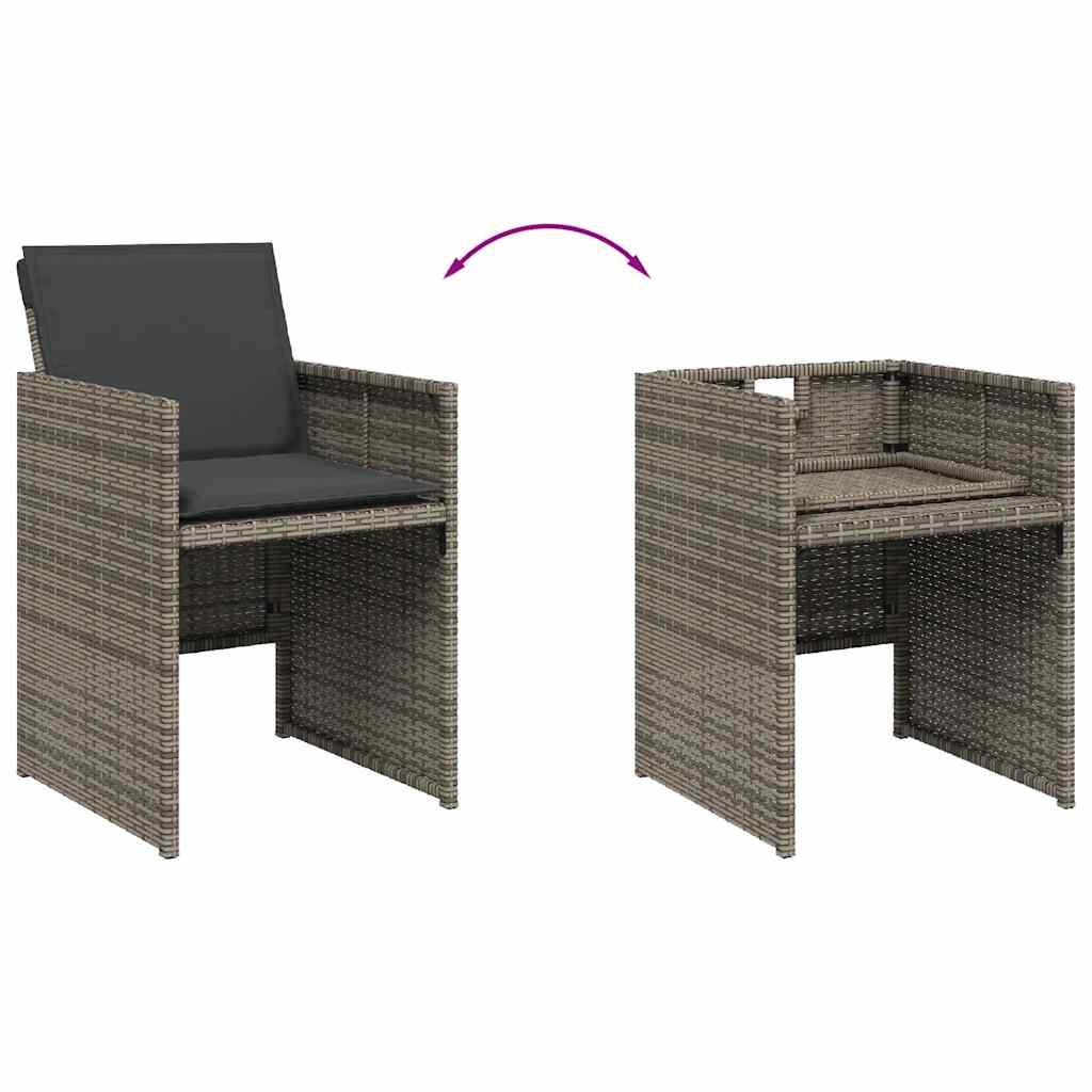 17 Piece Patio Dining Set with Cushions Gray Poly Rattan