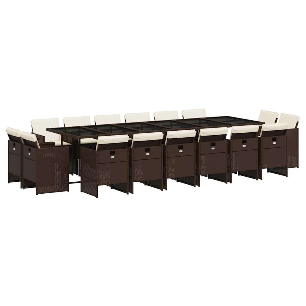 17 Piece Patio Dining Set with Cushions Brown Poly Rattan