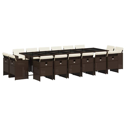 17 Piece Patio Dining Set with Cushions Brown Poly Rattan