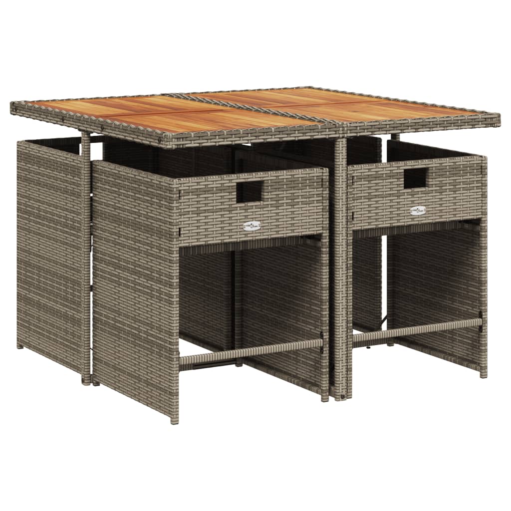 5 Piece Patio Dining Set with Cushions Gray Poly Rattan