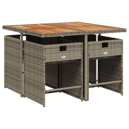 5 Piece Patio Dining Set with Cushions Gray Poly Rattan