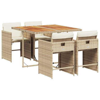 5 Piece Patio Dining Set with Cushions Beige Poly Rattan