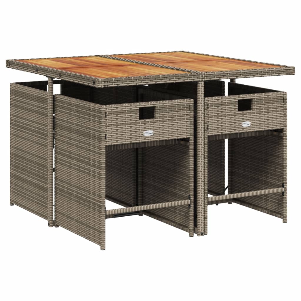 5 Piece Garden Dining Set with Cushions Grey Poly Rattan