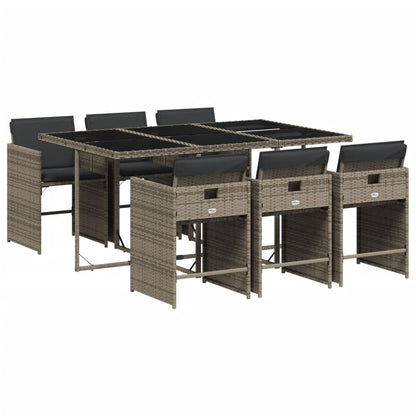 7 Piece Patio Dining Set with Cushions Gray Poly Rattan