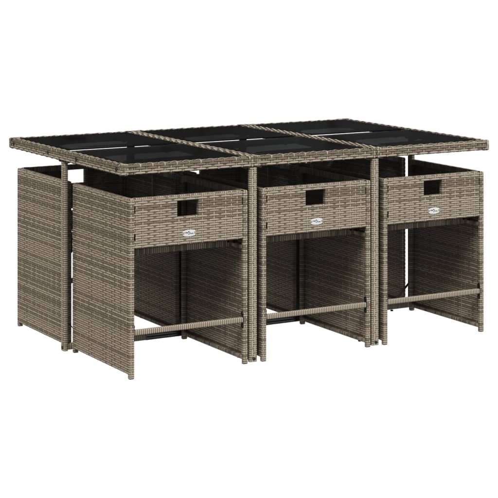 7 Piece Patio Dining Set with Cushions Gray Poly Rattan