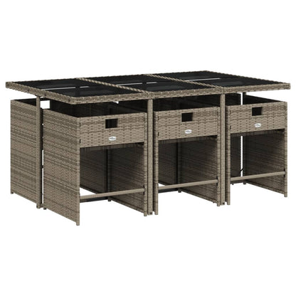 7 Piece Patio Dining Set with Cushions Gray Poly Rattan