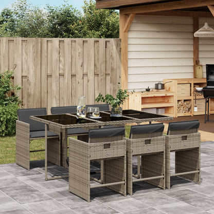 7 Piece Patio Dining Set with Cushions Gray Poly Rattan