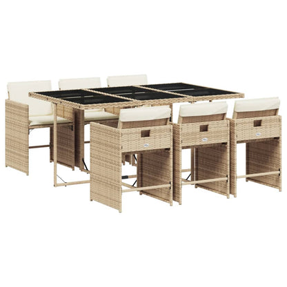 7 Piece Patio Dining Set with Cushions Beige Poly Rattan
