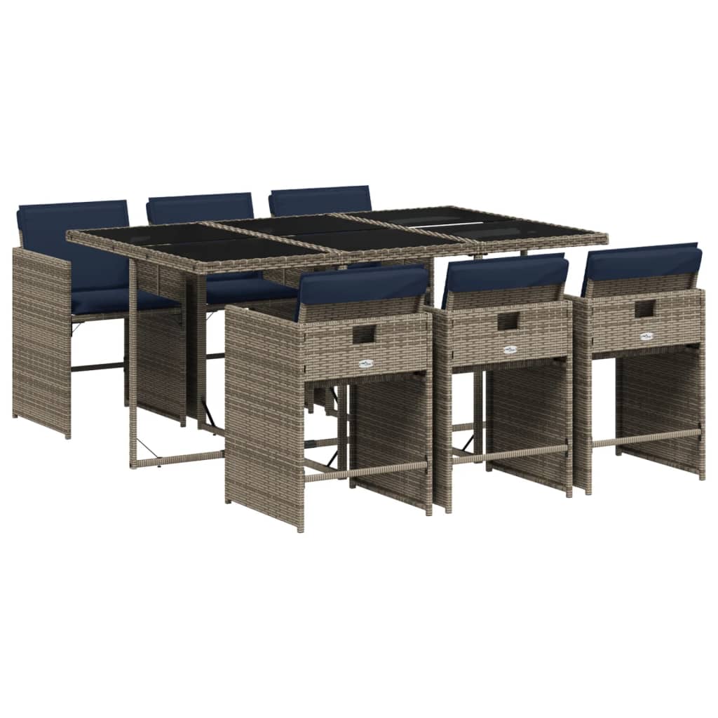 7 Piece Garden Dining Set with Cushions Grey Poly Rattan