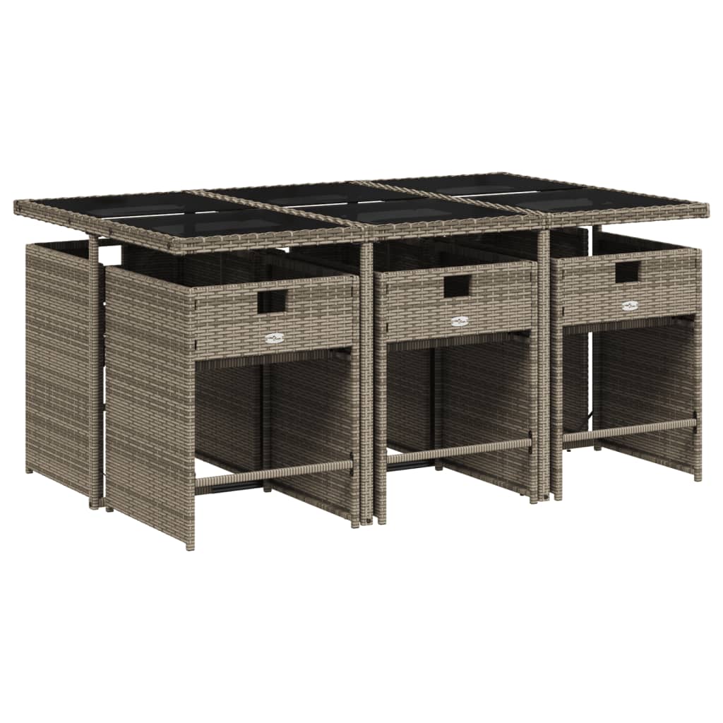 7 Piece Garden Dining Set with Cushions Grey Poly Rattan