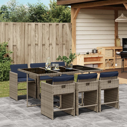 7 Piece Garden Dining Set with Cushions Grey Poly Rattan