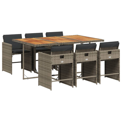7 Piece Patio Dining Set with Cushions Gray Poly Rattan