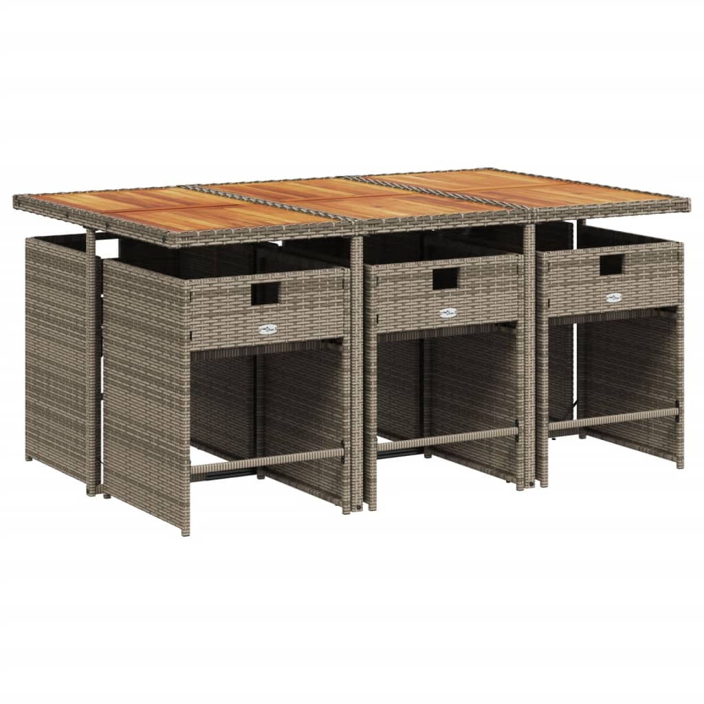 7 Piece Patio Dining Set with Cushions Gray Poly Rattan