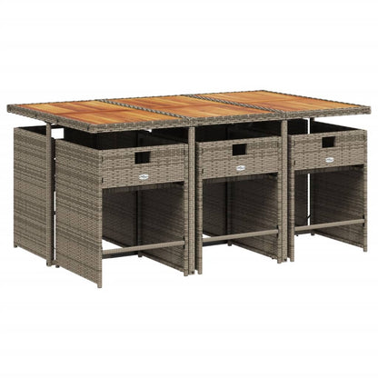 7 Piece Patio Dining Set with Cushions Gray Poly Rattan