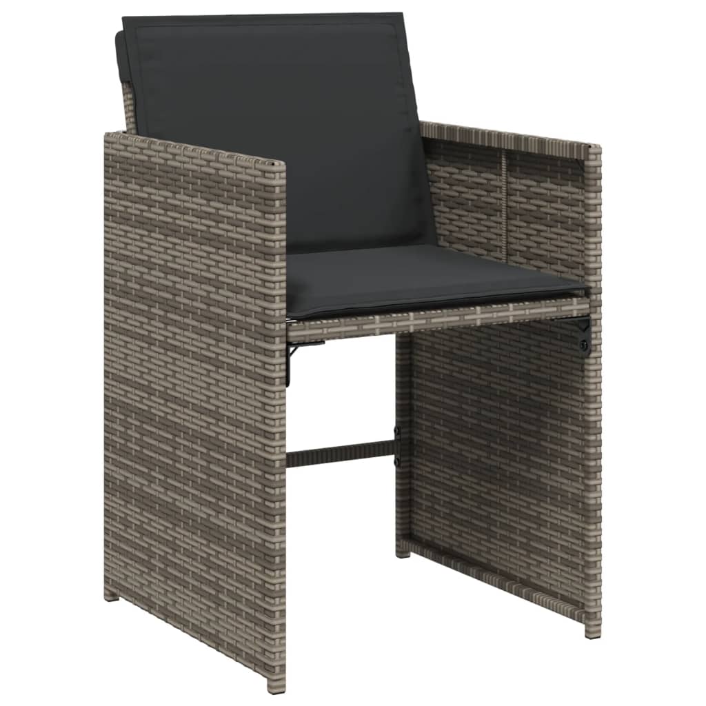 7 Piece Patio Dining Set with Cushions Gray Poly Rattan