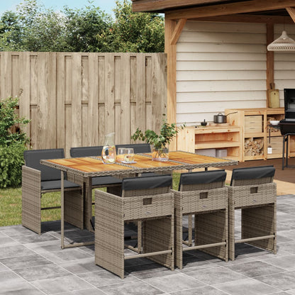 7 Piece Patio Dining Set with Cushions Gray Poly Rattan